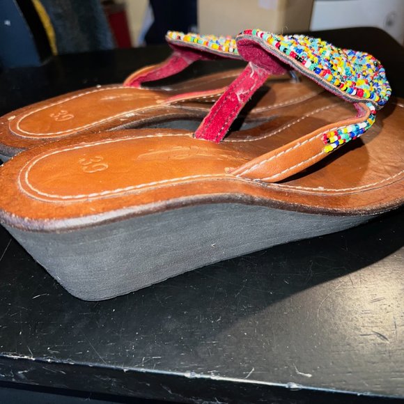 AFRICAN MAASAI handmade leather wedge sandals - Picture 5 of 8